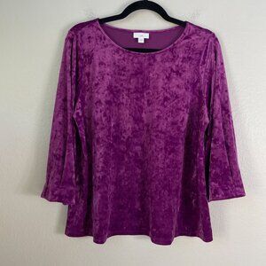 J Jill Womens Medium Purple Crushed Velvet 3/4 Sleeve Top Shirt